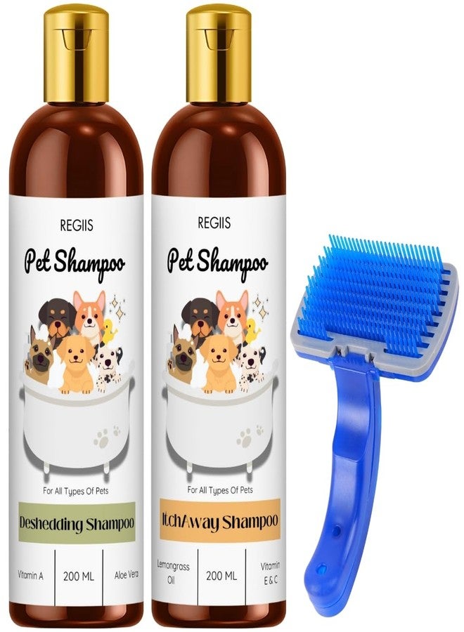 REGIIS Pet Shampoo Set, Deshedding and Itchy/Away Formula with Grooming Brush, 200 ML, for All Types of Pets(3 Pack) - Image 1